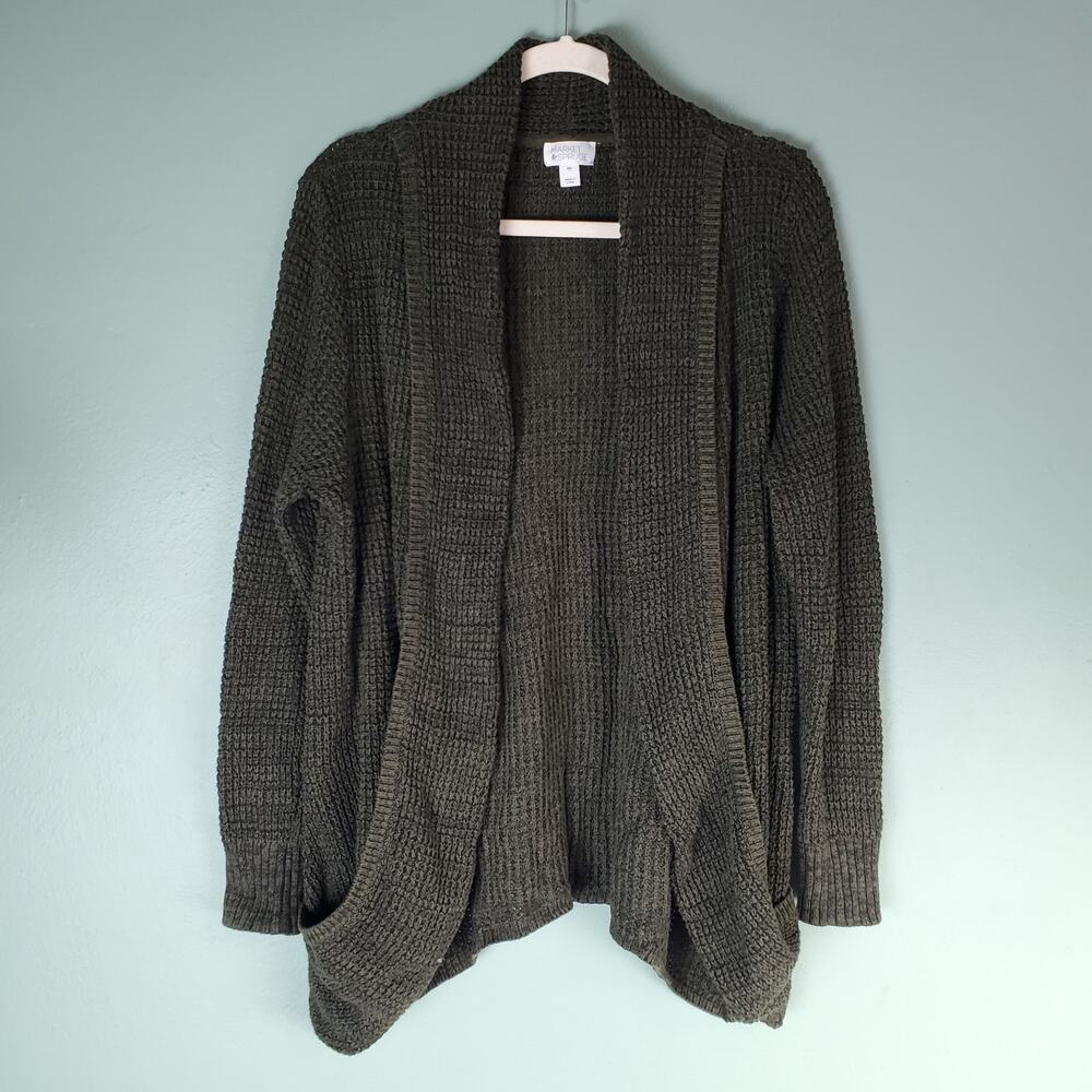 Market & Spruce Womens Olive Green Tabatha Waffle Knit Cardigan Sweater Size XXL